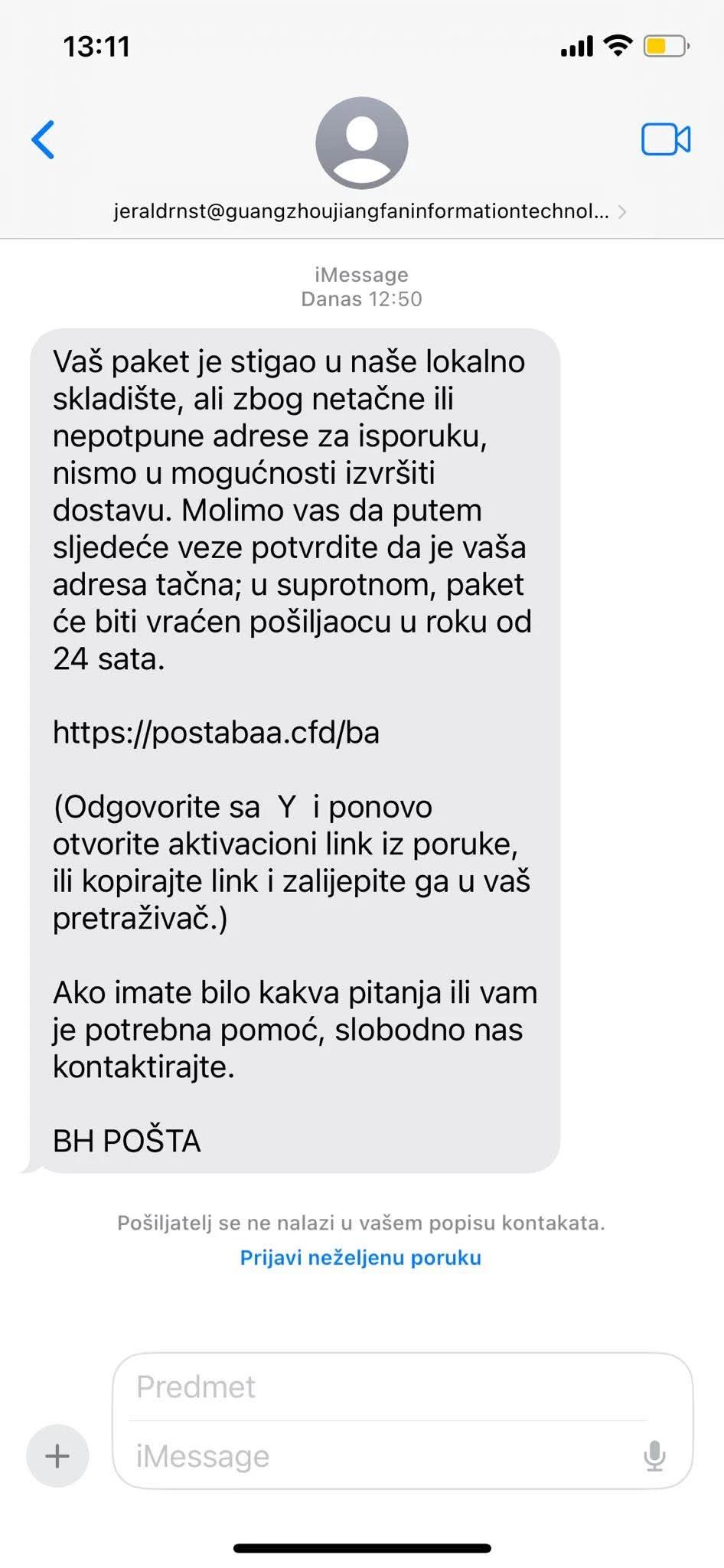 Lažne poruke "BH Pošte"